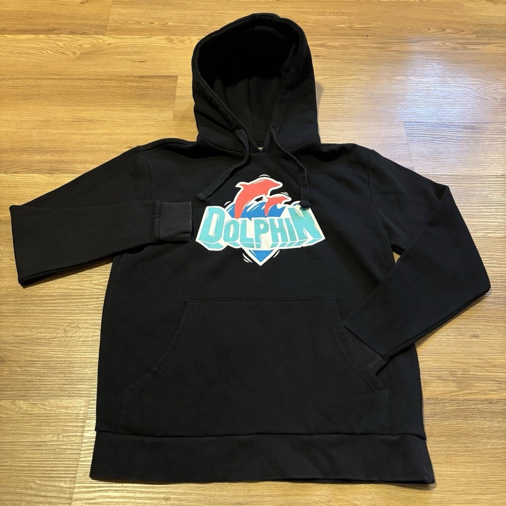 Pink‎ Dolphin Hoodie Men's Medium Black Pullover Graphic Sweatshirt Hip-Hop Y2K